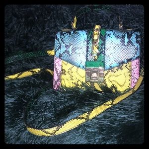 Multi-color faux snake skin purse